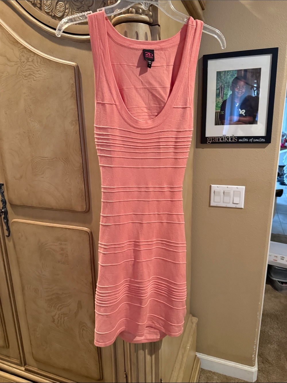 bebe Coral Pink Ribbed Tank Mini Dress with open back